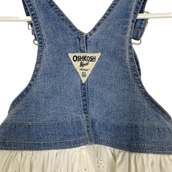 Oshkosh B'gosh Tiered Bib Style Overall Dress Denim and Eyelet Blue White 18 mo - Picture 6 of 14